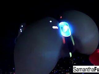 Samantha Saint gets off relative to this super hot black light solo